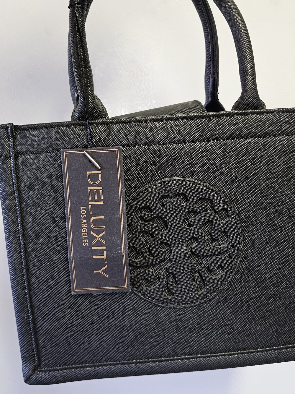 Deluxity Los Angeles Black Tote with Cutout Medallion